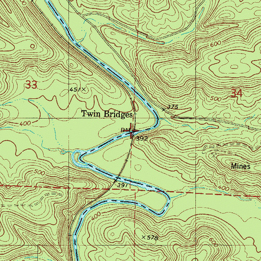 Topographic Map of Twin Bridges, AR