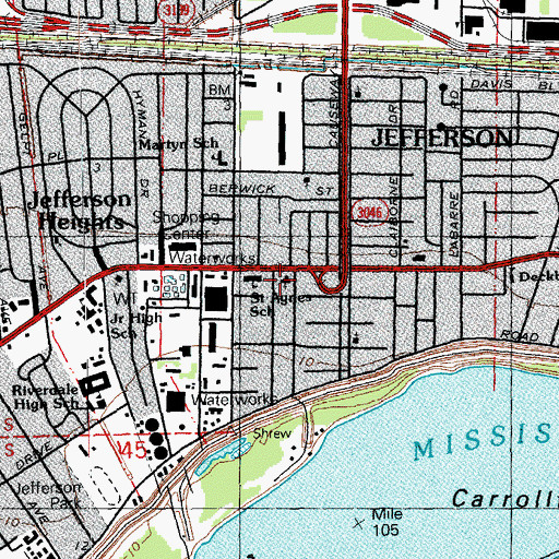 Topographic Map of Saint Agnes Catholic Church, LA