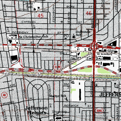 Topographic Map of Second House of Prayer Baptist Church, LA