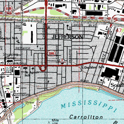 Topographic Map of Vans Shopping Center, LA