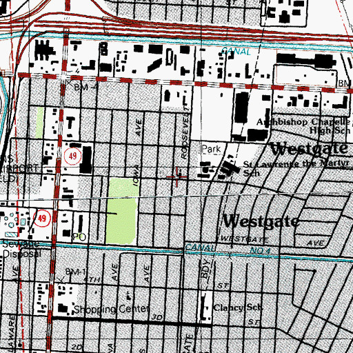 Topographic Map of Westgate Baptist Church, LA