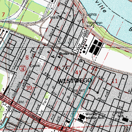 Topographic Map of Myrtle C Thibodeaux Elementary School, LA