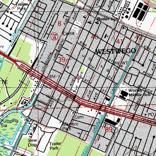 Topographic Map of Westwego Park, LA