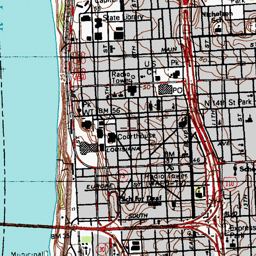 Topographic Map of Main Street Historic District, LA