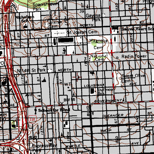 Topographic Map of New Sunlight Baptist Church, LA