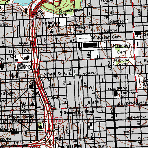 Topographic Map of North Fourteenth Street Recreation Center, LA