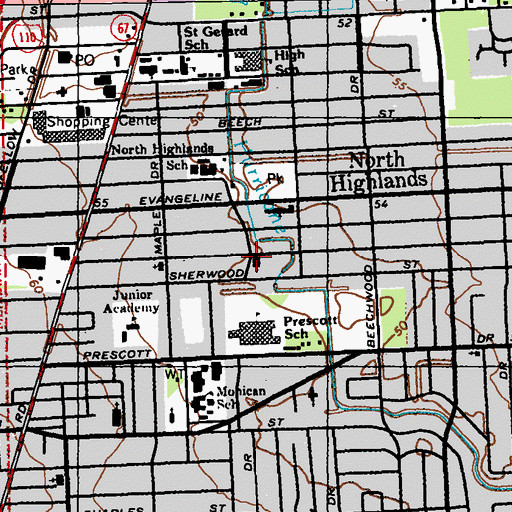 Topographic Map of North Highlands Baptist Church, LA