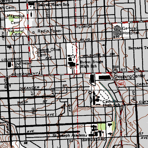 Topographic Map of Ogden Park Shopping Center, LA