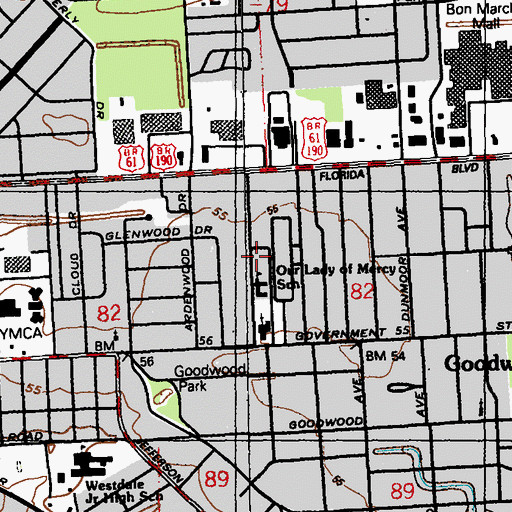 Topographic Map of Our Lady of Mercy Catholic Church, LA