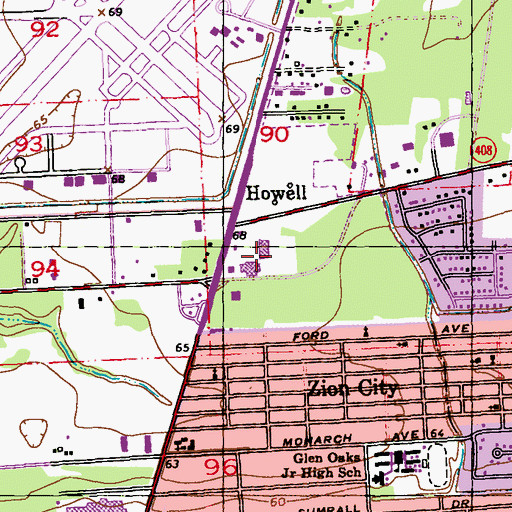 Topographic Map of Plank Plaza Shopping Center, LA