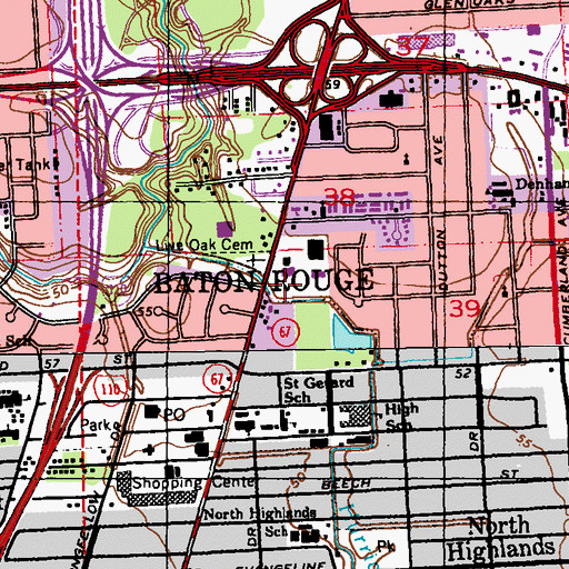 Topographic Map of Plank Road Village Shopping Center, LA