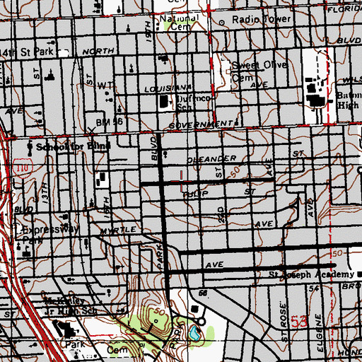 Topographic Map of Roseland Terrace Historic District, LA