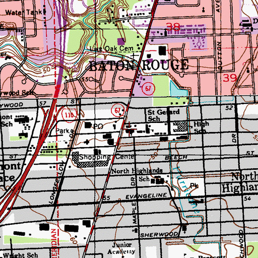 Topographic Map of Saint Gerard Catholic Church, LA