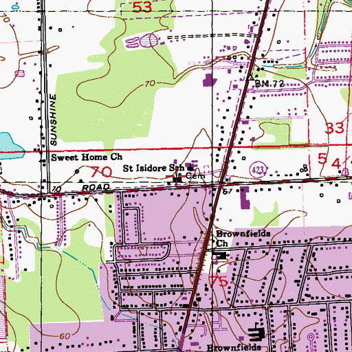 Topographic Map of Saint Isidore Catholic Church, LA