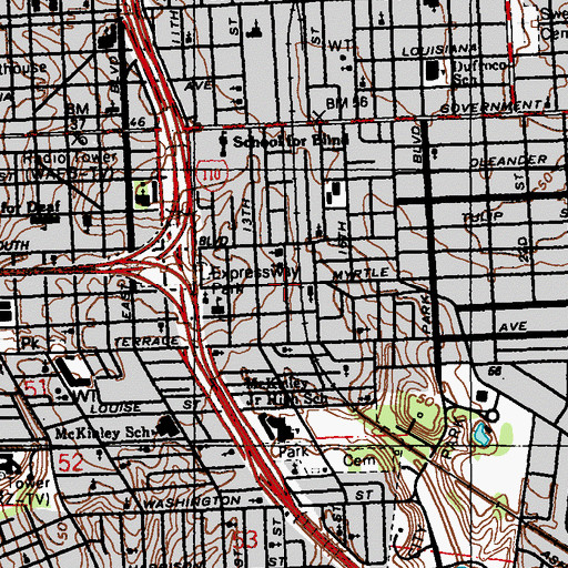 Topographic Map of Seltus Lazardus Memorial Temple, LA