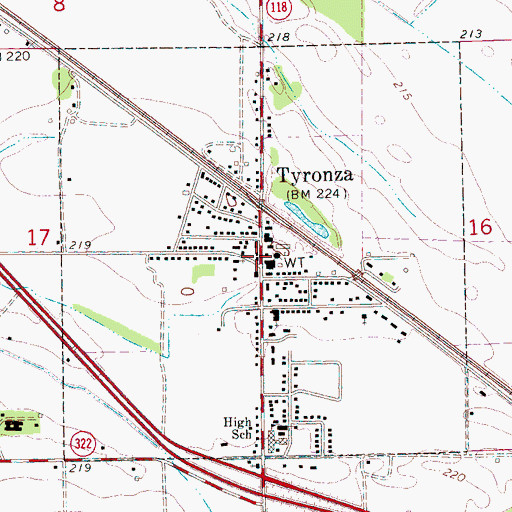 Topographic Map of Tyronza, AR