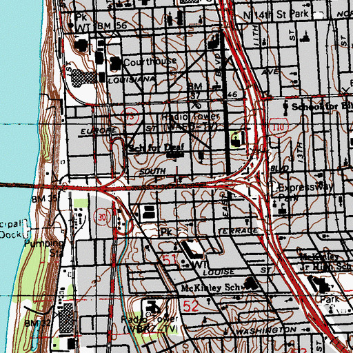 Topographic Map of South Boulevard Baptist Church, LA