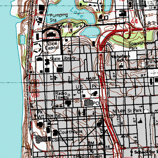 Topographic Map of Spanish Town Historic District, LA