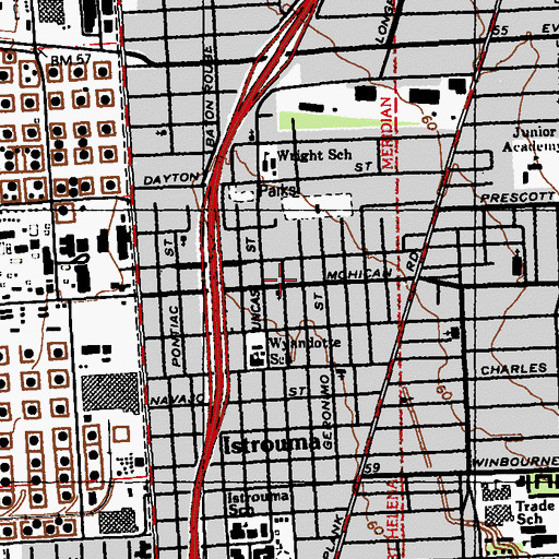 Topographic Map of Straight Life Baptist Church, LA