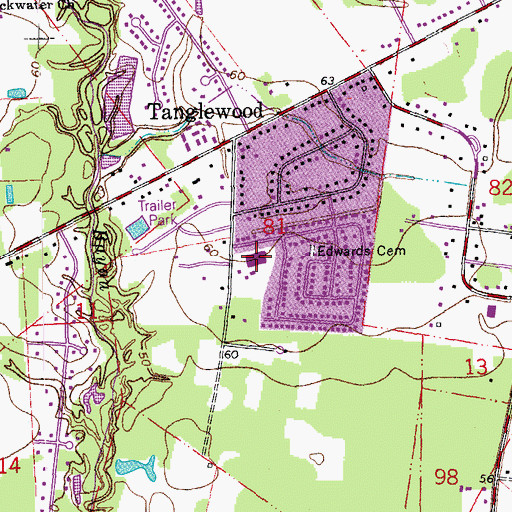 Topographic Map of Tanglewood Elementary School, LA