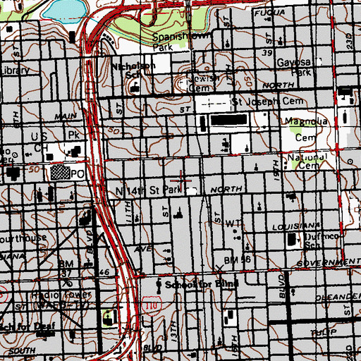 Topographic Map of True Vine Baptist Church, LA