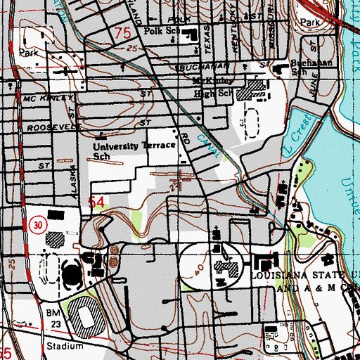 Topographic Map of University Shopping District, LA