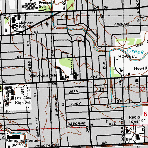 Topographic Map of Winbourne Avenue Baptist Church, LA