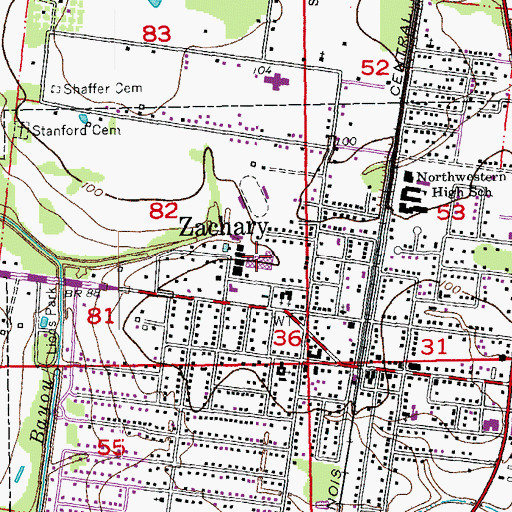 Topographic Map of Zachary High School, LA