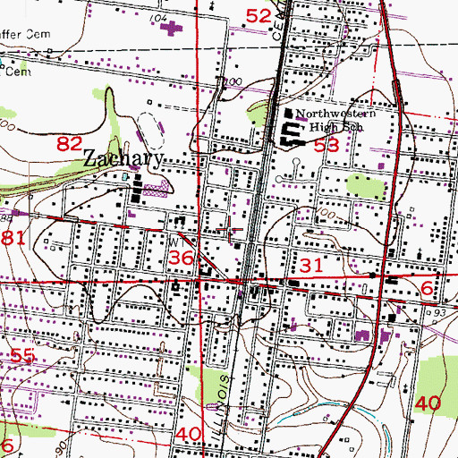 Topographic Map of Zachary Presbyterian Church, LA