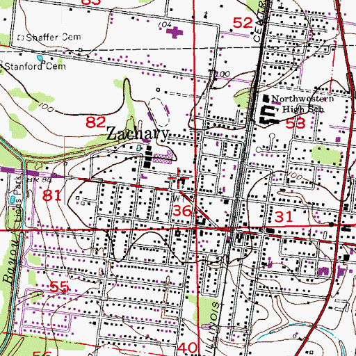 Topographic Map of Zachary United Methodist Church, LA