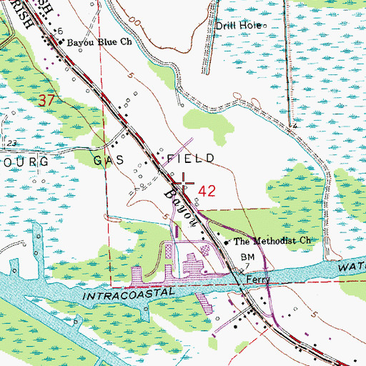 Topographic Map of Bayou Blue School (historical), LA