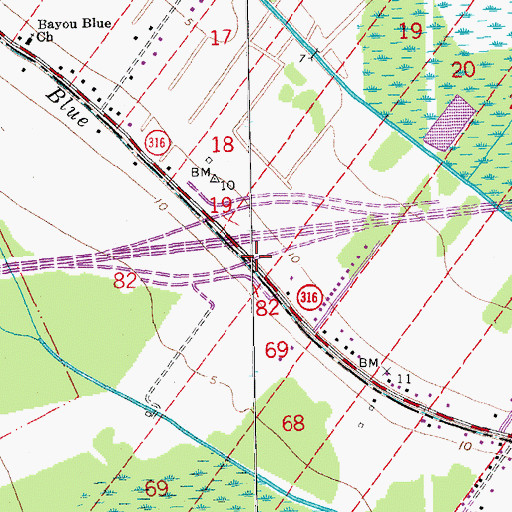 Topographic Map of Bayou Blue School (historical), LA