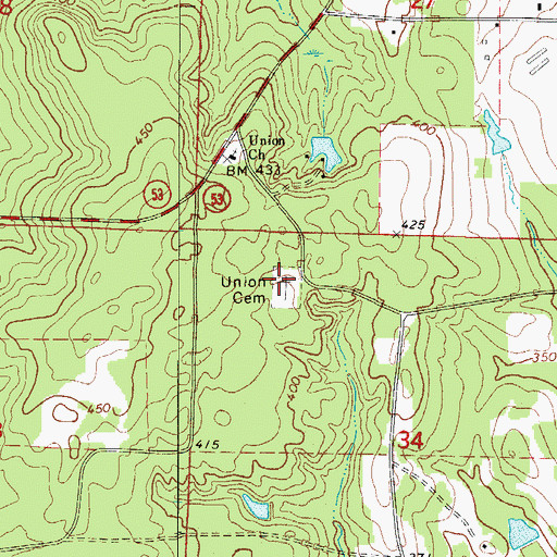 Topographic Map of Union Cemetery, AR