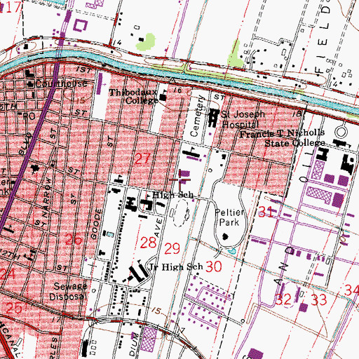 Topographic Map of E D White Junior High School, LA