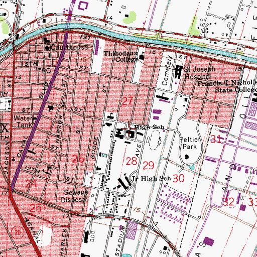 Topographic Map of EAST THIBODAUX MIDDLE SCHOOL, LA