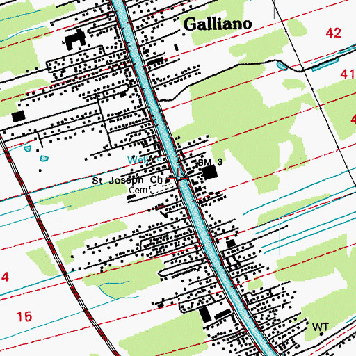Topographic Map of Galliano Bridge, LA