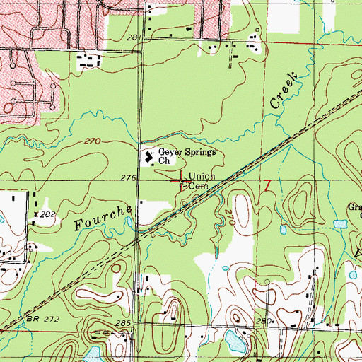 Topographic Map of Union Cemetery, AR
