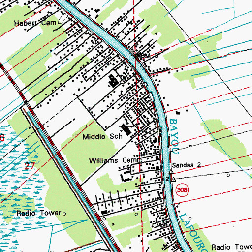 Topographic Map of Golden Meadow Upper Elementary School, LA