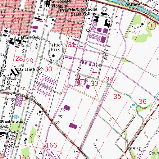 Topographic Map of Guidry Stadium, LA