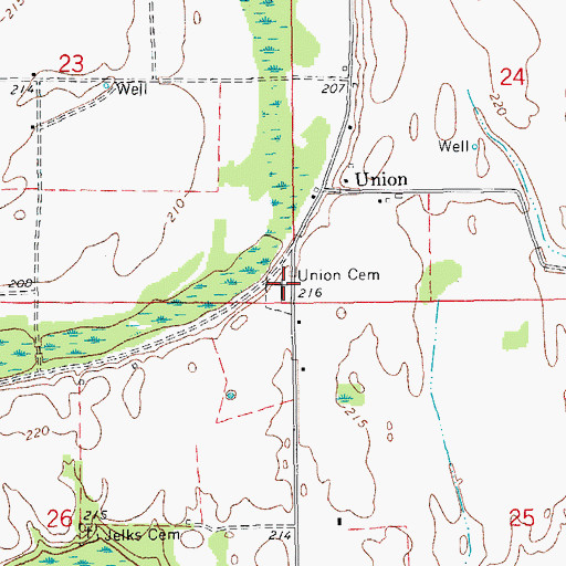 Topographic Map of Union Cemetery, AR