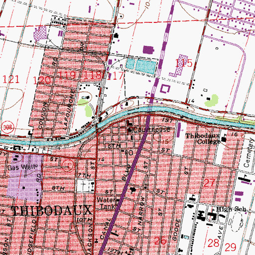 Topographic Map of Lafourche Parish Courthouse, LA