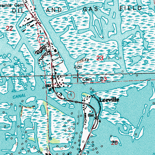 Topographic Map of Leeville Bridge, LA