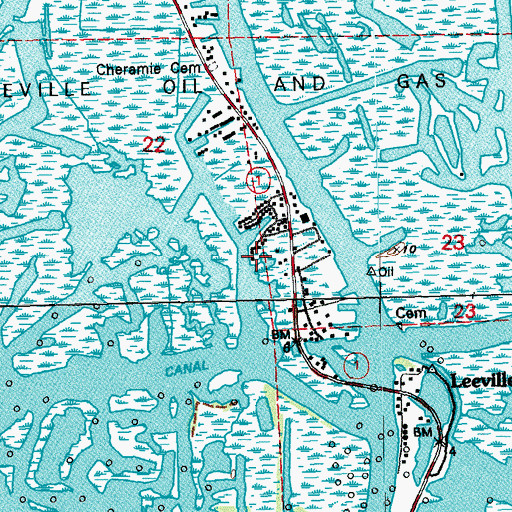 Topographic Map of Leeville Oil and Gas Field, LA