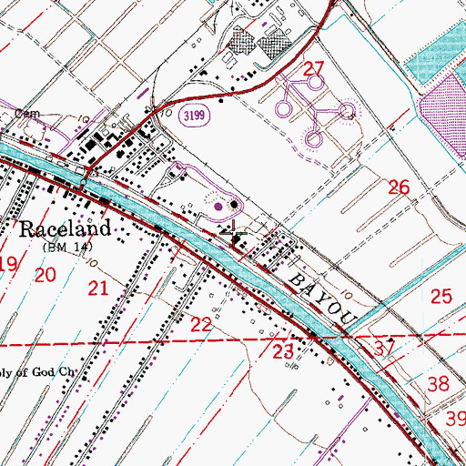 Topographic Map of Raceland Lower Elementary School, LA