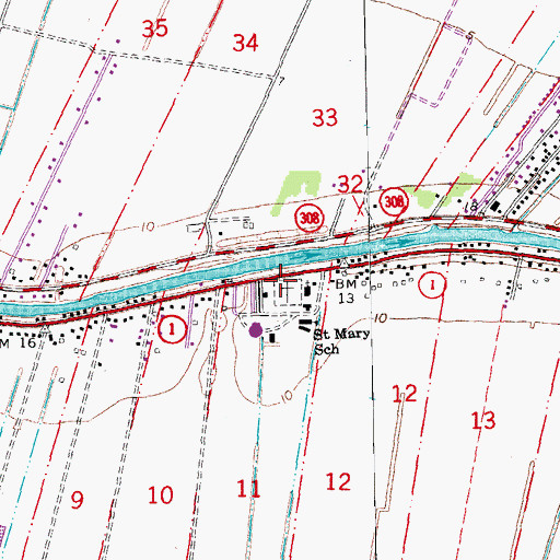 Topographic Map of Saint Mary's Cemetery, LA