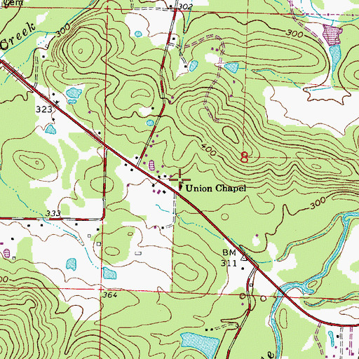 Topographic Map of Union Chapel, AR