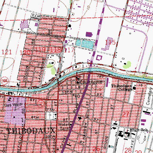 Topographic Map of Thibodaux City Hall, LA