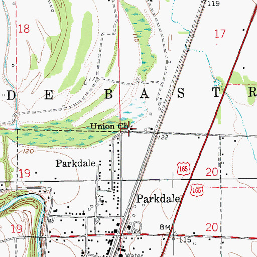 Topographic Map of Union Church, AR