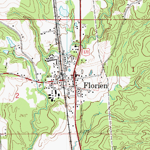 Topographic Map of First Baptist Church of Florien, LA