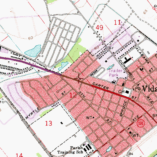 Topographic Map of Vidalia Church of Christ, LA